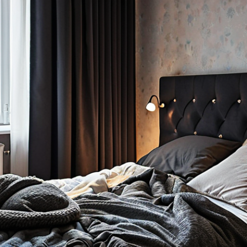 Home 11 **
Prompt: A cozy, dark, and quiet bedroom scene for a midday "power nap." Soft light filtering through blackout curtains, highlighting a comfortable bed with a plush duvet and pillow. Focus on the peacefulness and relaxation conducive to sleep. Add eye mask and earplugs on the nightstand. Swedish interior design elements.
**