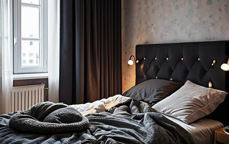 **

Prompt: A cozy, dark, and quiet bedroom scene for a midday "power nap." Soft light filtering through blackout curtains, highlighting a comfortable bed with a plush duvet and pillow. Focus on the peacefulness and relaxation conducive to sleep. Add eye mask and earplugs on the nightstand. Swedish interior design elements.

**