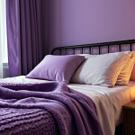 A serene bedroom scene with blackout curtains, soft lighting from a lavender-scented candle, and a cozy blanket on a comfortable bed, creating the perfect "tupplurszon" for a relaxing nap.