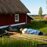 Home 23 낮잠의 역사와 문화적 배경 - Photorealistic 19th-century Swedish rural summer scene, a linen-clad farm worker resting peacefully ...