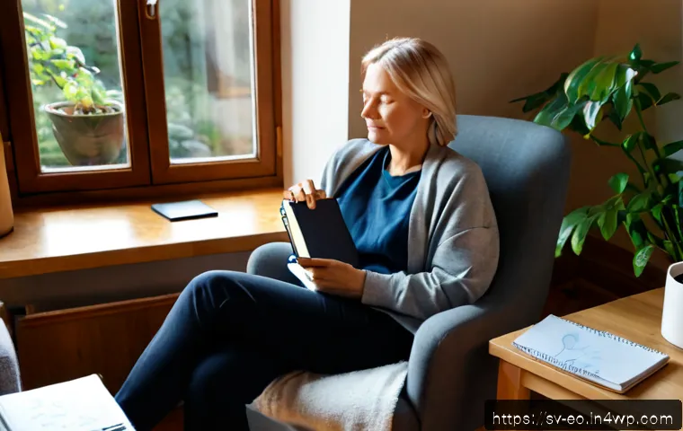 Home 17 낮잠을 활용한 창의적 문제 해결법 - Photorealistic Swedish home office in soft Nordic morning light, a thoughtful middle-aged woman rest...
